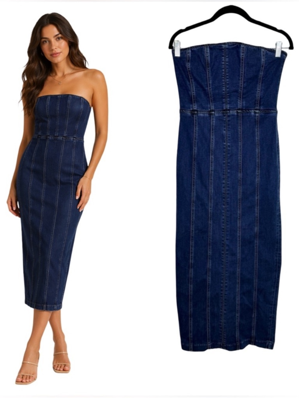 Reformation Anais Strapless Denim Midi Dress Size 4 Griffin Wash